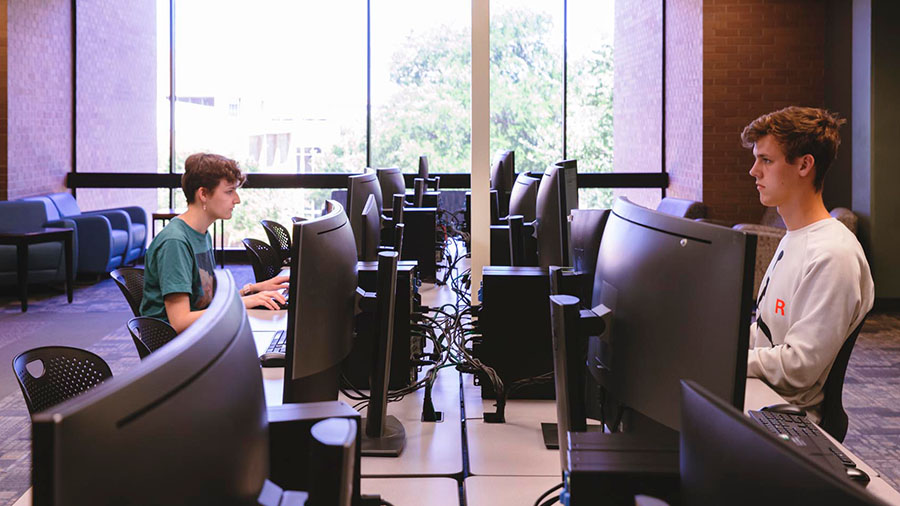 person sitting at a computer station