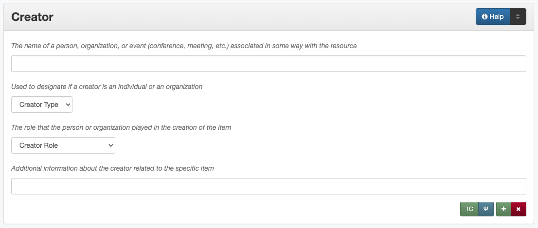 Screenshot of creator element in metadata editing system.