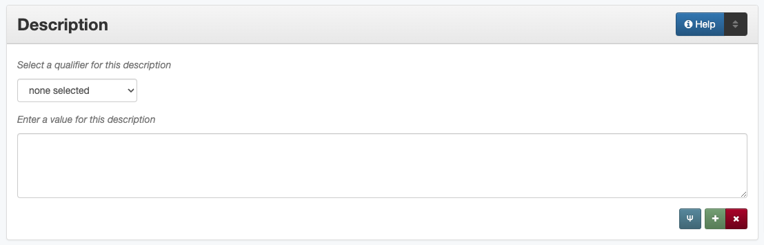 Screenshot of description element in metadata editing system.