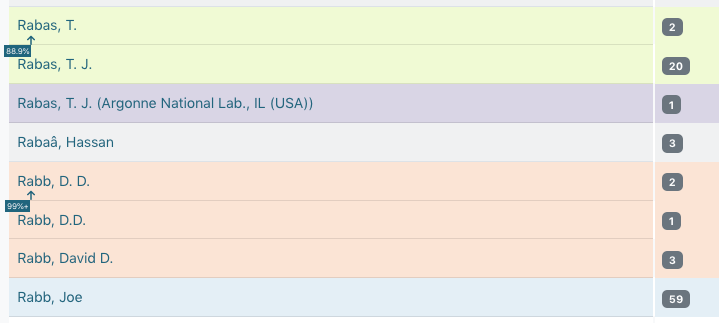 Screenshot of facet values with different color-coding to highlight lines.